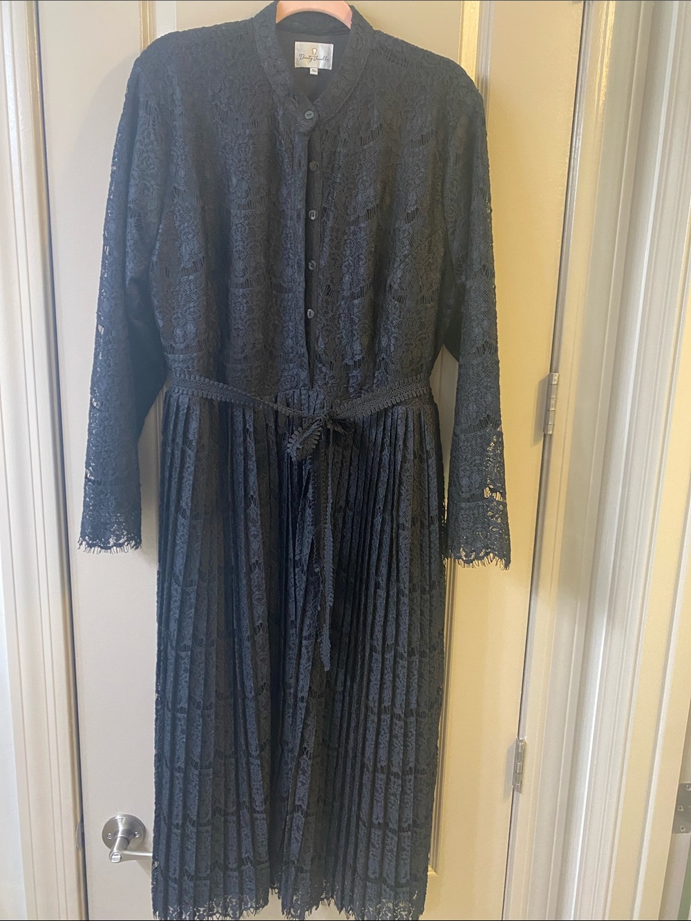 Dainty Jewells Black Lace Long-Sleeve Midi Dress with Tie Waist